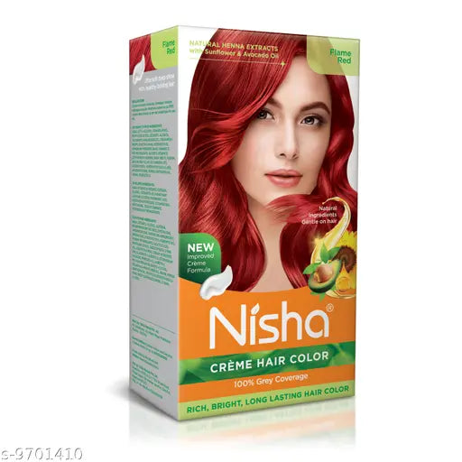 Nisha Cream Hair Color Rich Bright Long Lasting Hair Colouring For Ultra Soft Deep Shine 100% 150gm Each Box (Flame Red,Pack of 2 Box)