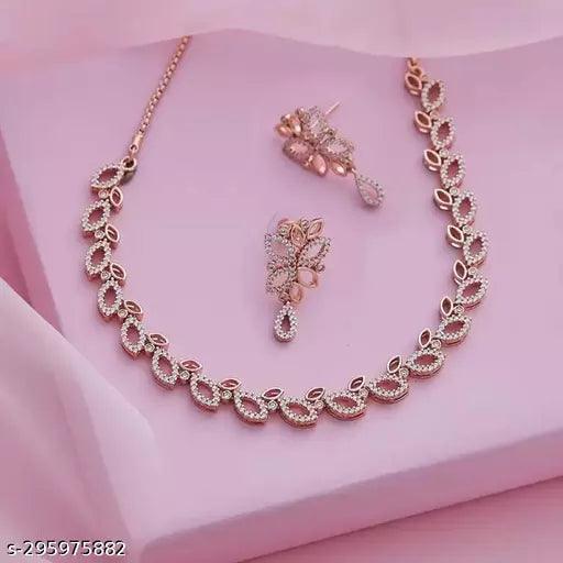 Pearl Jewellery Rose Gold Diamond Choker necklace For Women and Girls - Springkart 