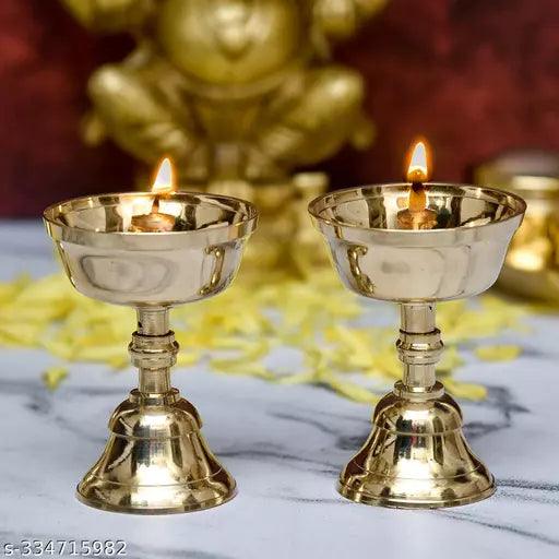 Pure Brass Akhand Jyothi Nanda Table Diya, 3.2 inches Big, Brass, Pack of 2 pcs