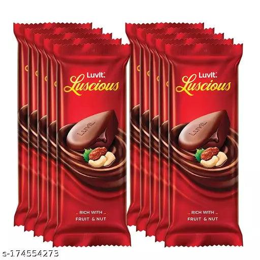 LuvIt Luscious Fruit & Nut Chocolate Bars | Multipack | Deliciously Smooth | Pack of 10 - 46gm Each - Springkart 