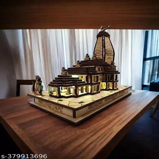 Shri Ram Ayodhya 3D Ram Mandir Wooden Model (With LED)(6 Inch)(15 cm) - Springkart 