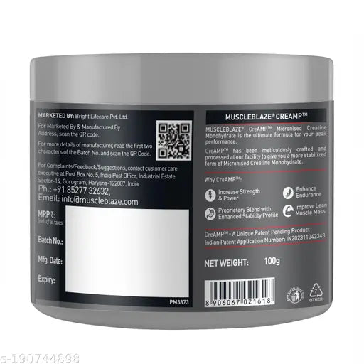 MuscleBlaze Creatine Monohydrate CreAMP™ with CreAbsorb™, Trustified Certified (100 g, Unflavoured, 32 Servings) #creatine #creatine powder #creatine supplement #muscle gain