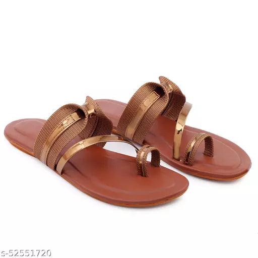 Brown Solid One-Toe Flats For Women - Springkart 