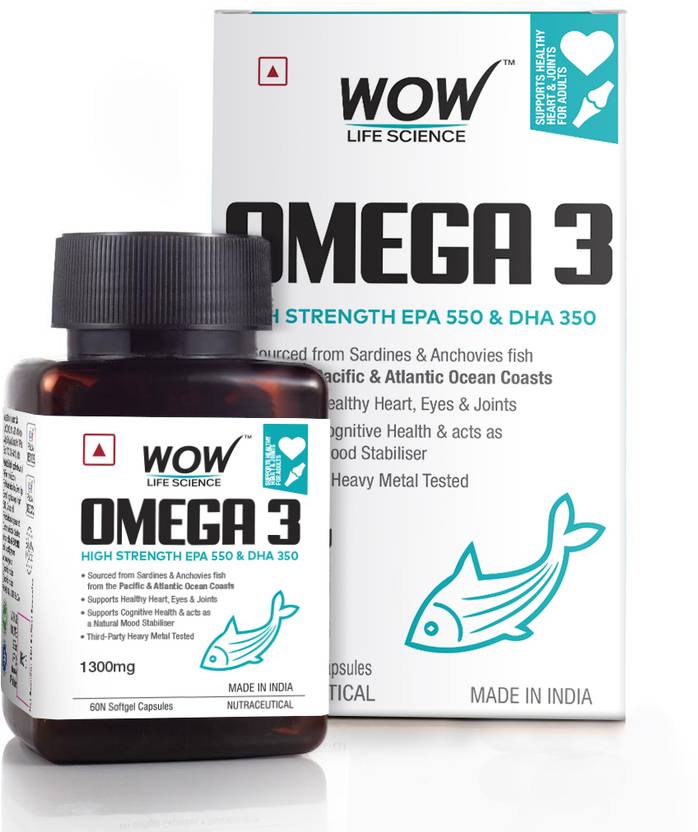 WOW Life Science Omega-3 1300 mg EPA +DHA Enriched  (60 Capsules)