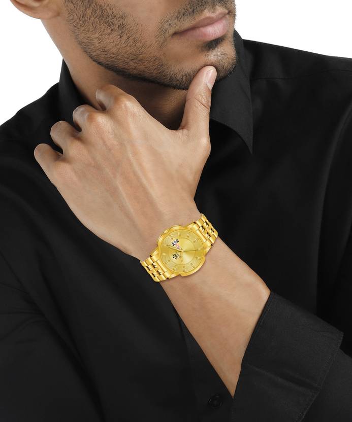 LIMESTONE Day & Date Original HMTS Gold Plated Adjustable HMTS Bracelet Quartz Analog Watch  - For Men LS3061