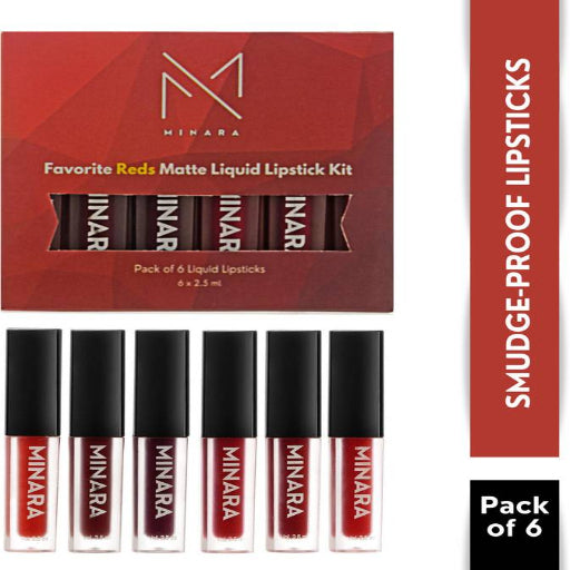 MINARA Matte Liquid Lipstick Pack of 6 - Reds  (Red, 15 ml)
