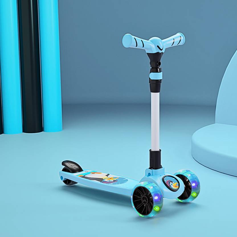 Miss & Chief Spartan Penguin 3 Wheel Kick Scooter,Foldable with LED Wheels,Adjustable Height  (Blue)