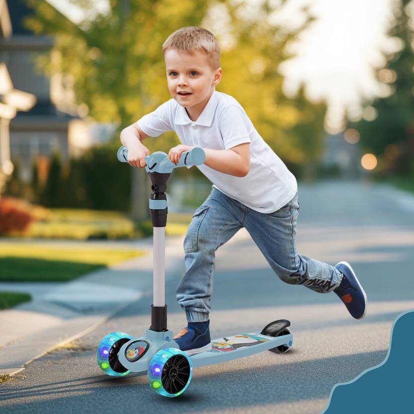 Miss & Chief Spartan Penguin 3 Wheel Kick Scooter,Foldable with LED Wheels,Adjustable Height  (Blue)