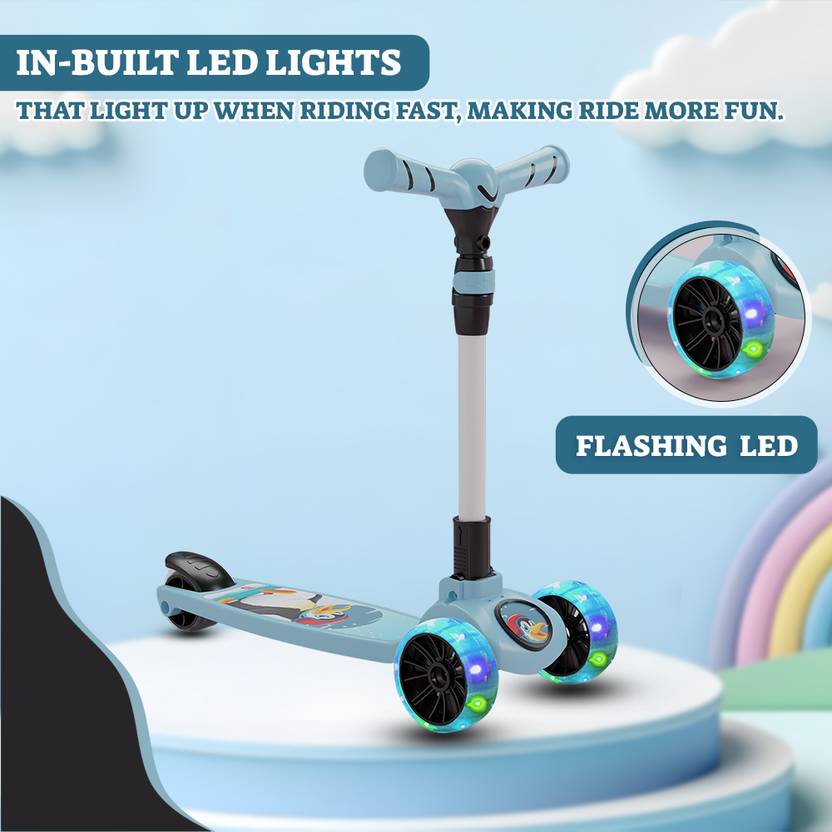 Miss & Chief Spartan Penguin 3 Wheel Kick Scooter,Foldable with LED Wheels,Adjustable Height  (Blue)