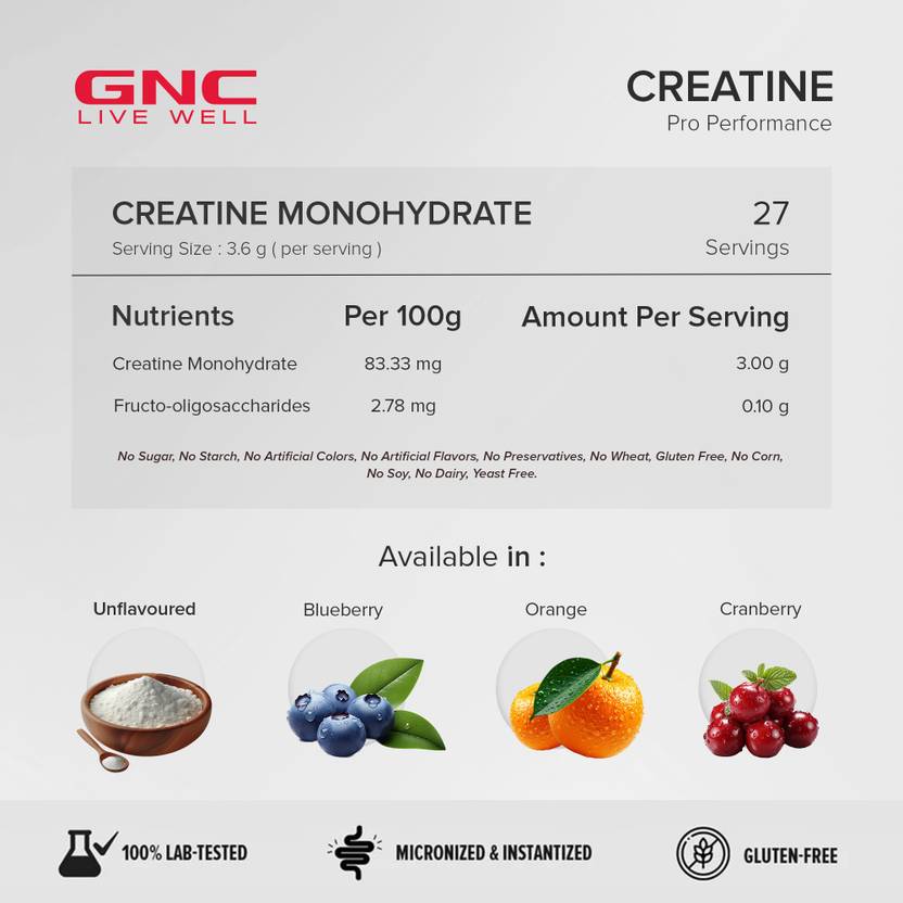 GNC Creatine Monohydrate With Black Shaker (750ml) Creatine (100 g, Cranberry)