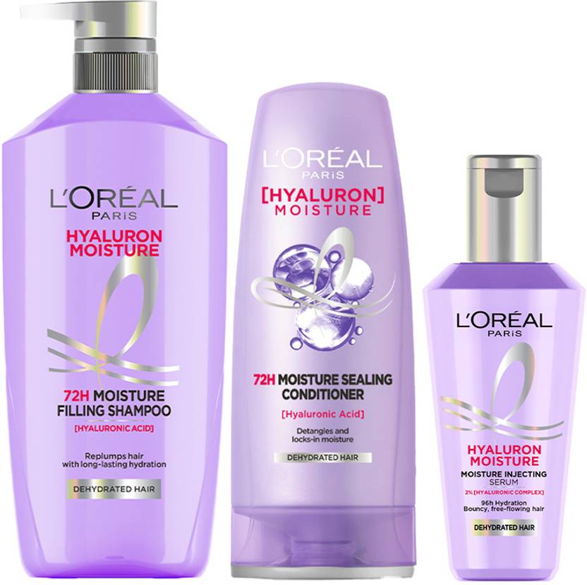 L'Oréal Paris Hyaluron Moisture Hydrating Combo Shampoo, Conditioner, Serum (650ml+175ml+40ml) (3 Items in the set)