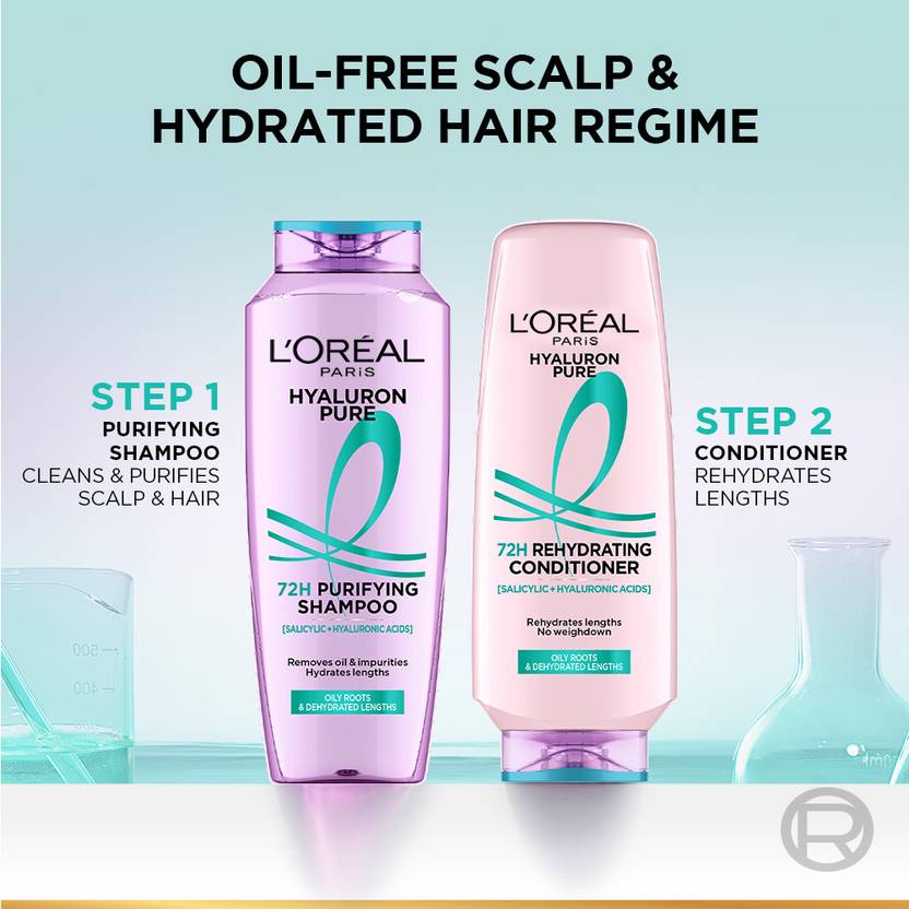 L'Oréal Paris Hyaluron Pure Shampoo & Conditioner Combo For Oily Scalp & Dry Hair 340ml+175ml (2 Items in the set)