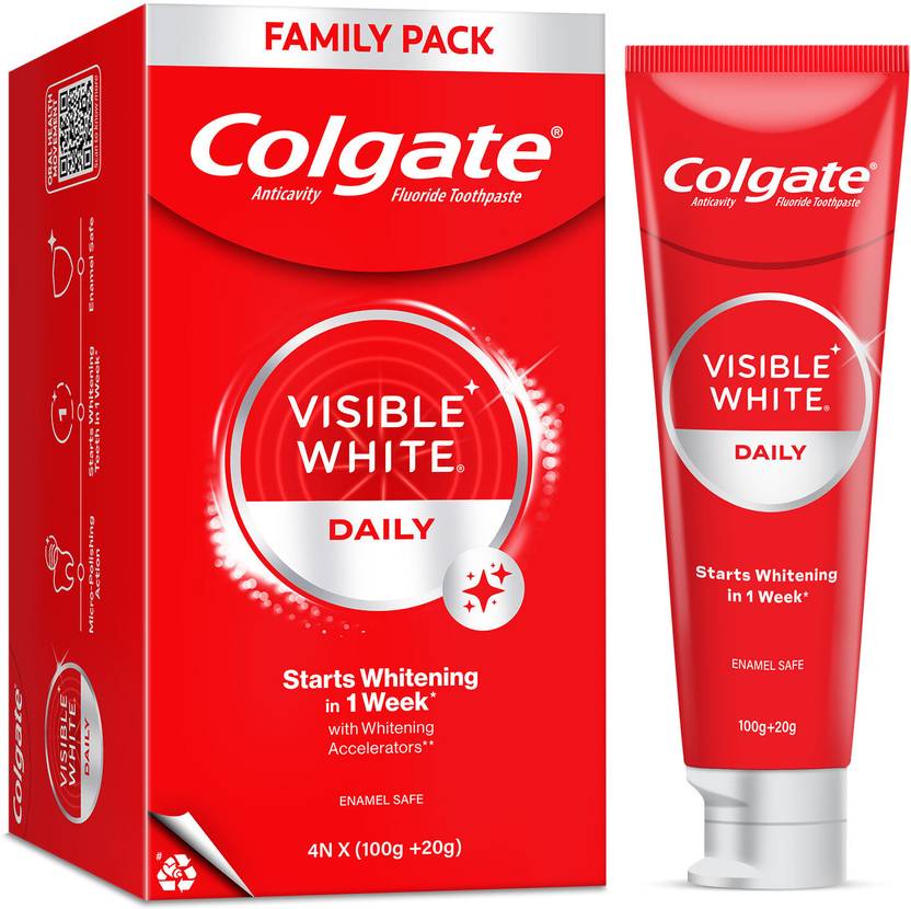 Colgate Visible White Tooth paste Teeth Whitening Starts in 1 week, Combo Pack of 4x120g Toothpaste (480 g, Pack of 4)