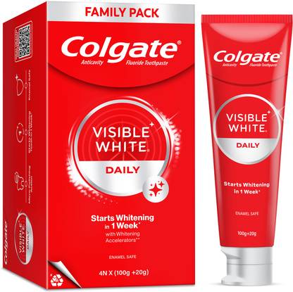 Colgate Visible White Tooth paste Teeth Whitening Starts in 1 week, Combo Pack of 4x120g Toothpaste (480 g, Pack of 4)