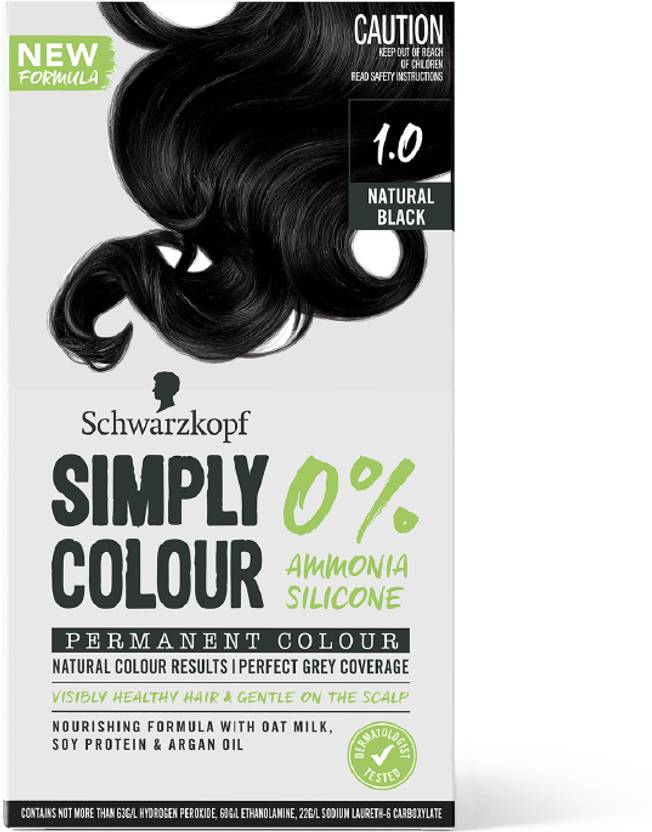 Schwarzkopf Simply Colour Permanent Hair Colour For 100% Grey Coverage - 1.00 Natural Black , Natural black