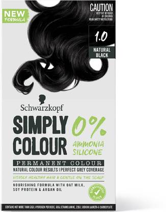 Schwarzkopf Simply Colour Permanent Hair Colour For 100% Grey Coverage - 1.00 Natural Black , Natural black