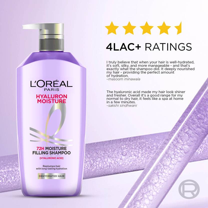 L'Oréal Paris Moisture Shampoo 650ml + Conditioner 175ml Combo for 72HR Hydrated Hair (2 Items in the set)