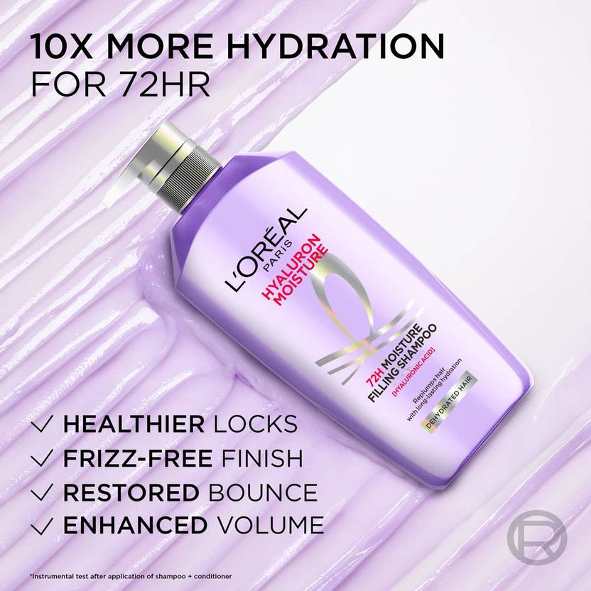 L'Oréal Paris Moisture Shampoo 650ml + Conditioner 175ml Combo for 72HR Hydrated Hair (2 Items in the set)
