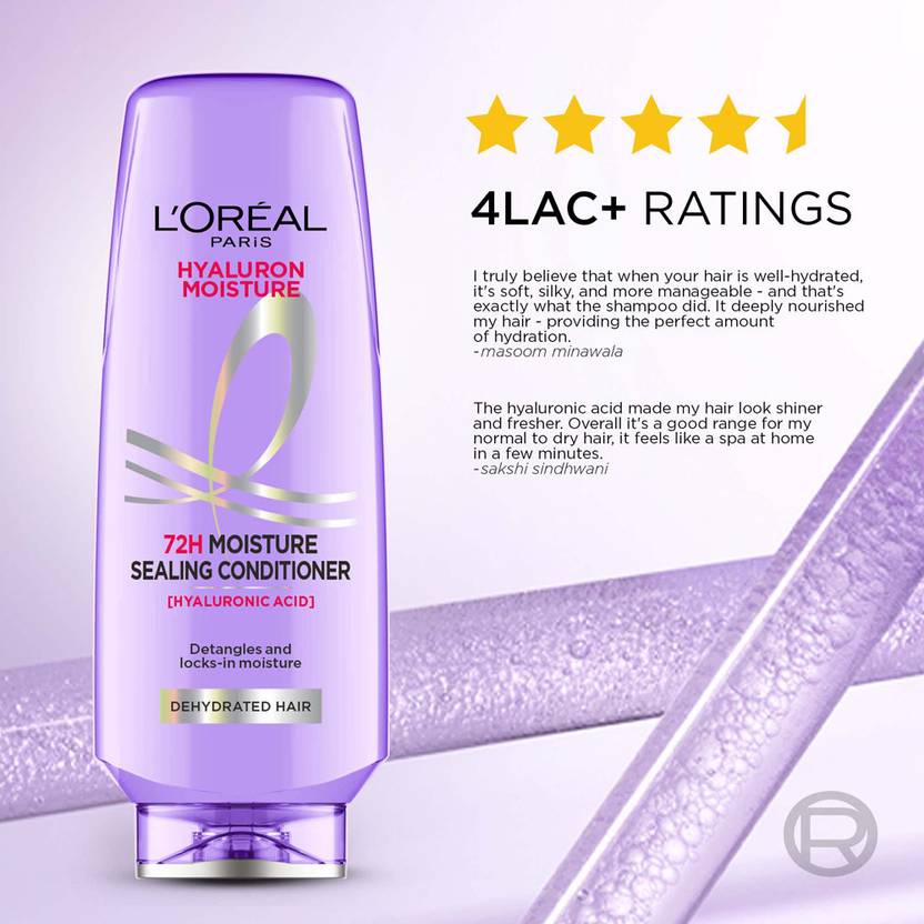 L'Oréal Paris Moisture Shampoo 650ml + Conditioner 175ml Combo for 72HR Hydrated Hair (2 Items in the set)
