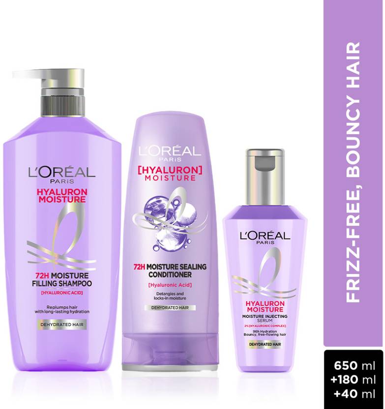L'Oréal Paris Hyaluron Moisture Hydrating Combo Shampoo, Conditioner, Serum (650ml+175ml+40ml) (3 Items in the set)