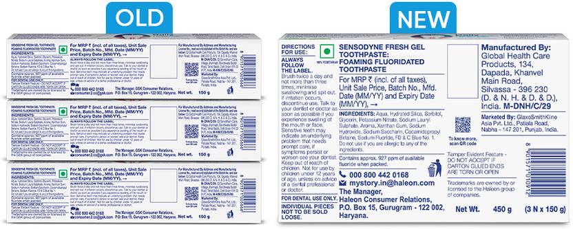 SENSODYNE Fresh Gel Combo for daily sensitive protection Toothpaste (450 g, Pack of 3)