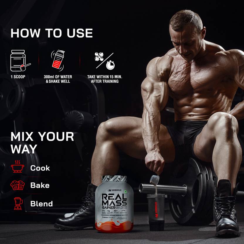 BIGMUSCLES NUTRITION Real | High Protein Muscles Mass Gainer | Added BCAA, Glutamine Weight Gainers/Mass Gainers (1 kg, Chocolate Brownie)#JustHere