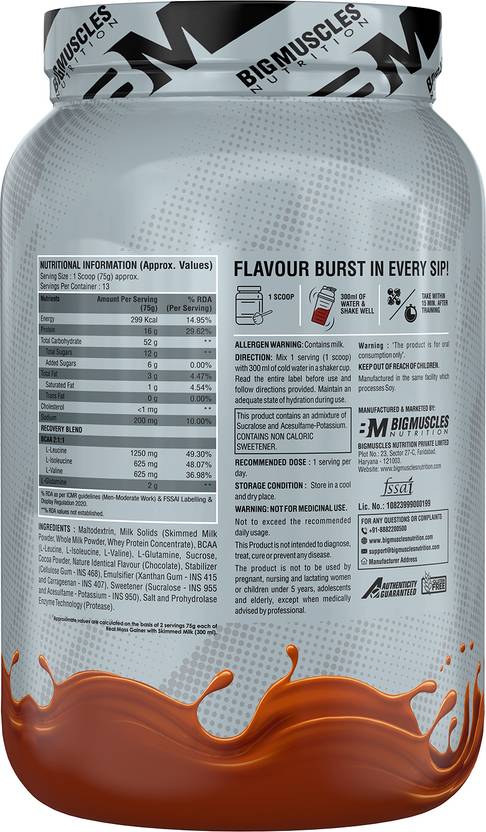 BIGMUSCLES NUTRITION Real | High Protein Muscles Mass Gainer | Added BCAA, Glutamine Weight Gainers/Mass Gainers (1 kg, Chocolate Brownie)#JustHere