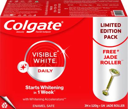 Colgate Visible White Teeth Whitening Toothpaste, 360g, 120g X 3 and Jade Roller Toothpaste (360 g, Pack of 4)