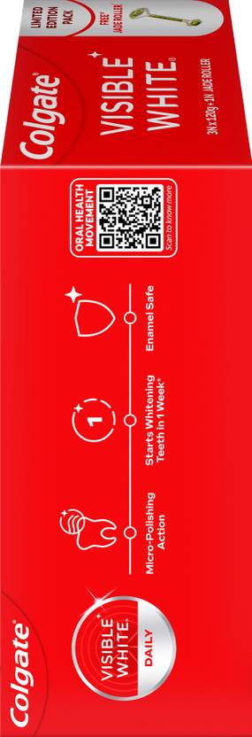 Colgate Visible White Teeth Whitening Toothpaste, 360g, 120g X 3 and Jade Roller Toothpaste (360 g, Pack of 4)