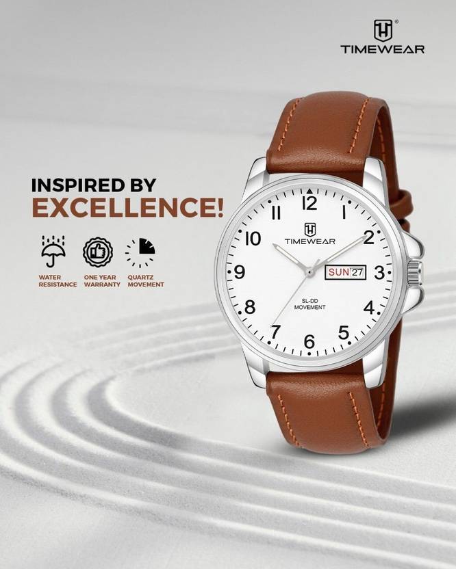 TIMEWEAR TIMEWEAR New Track Number Dial, Day & Date, Brown Leather Strap Analog Watch  - For Men 305WDTG