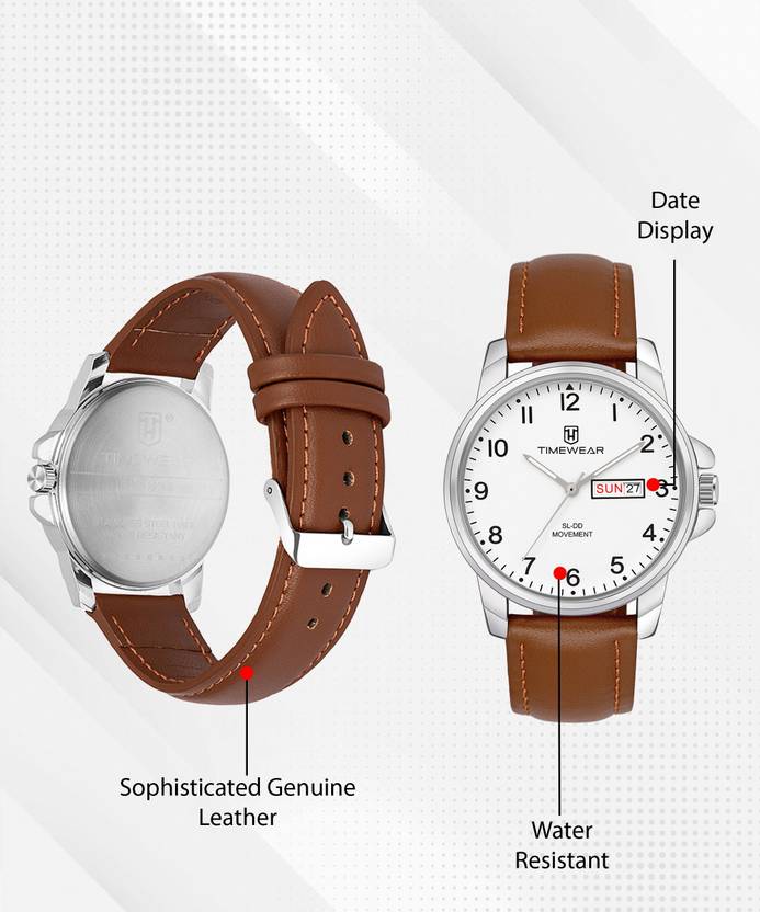 TIMEWEAR TIMEWEAR New Track Number Dial, Day & Date, Brown Leather Strap Analog Watch  - For Men 305WDTG