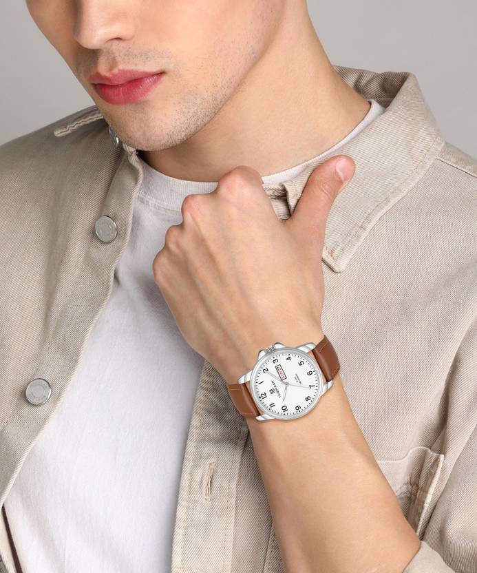 TIMEWEAR TIMEWEAR New Track Number Dial, Day & Date, Brown Leather Strap Analog Watch  - For Men 305WDTG