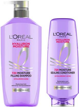 L'Oréal Paris Moisture Shampoo 650ml + Conditioner 175ml Combo for 72HR Hydrated Hair (2 Items in the set)