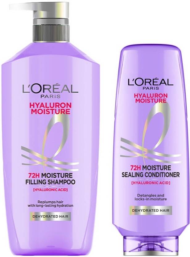 L'Oréal Paris Moisture Shampoo 650ml + Conditioner 175ml Combo for 72HR Hydrated Hair (2 Items in the set)