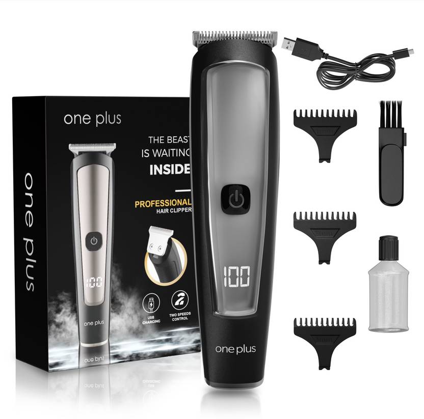 One Plus OP 208 Cordless Professional Hair Trimmer Titanium coated blade waterproof Trimmer 120 min Runtime 4 Length Settings (Black, Silver)