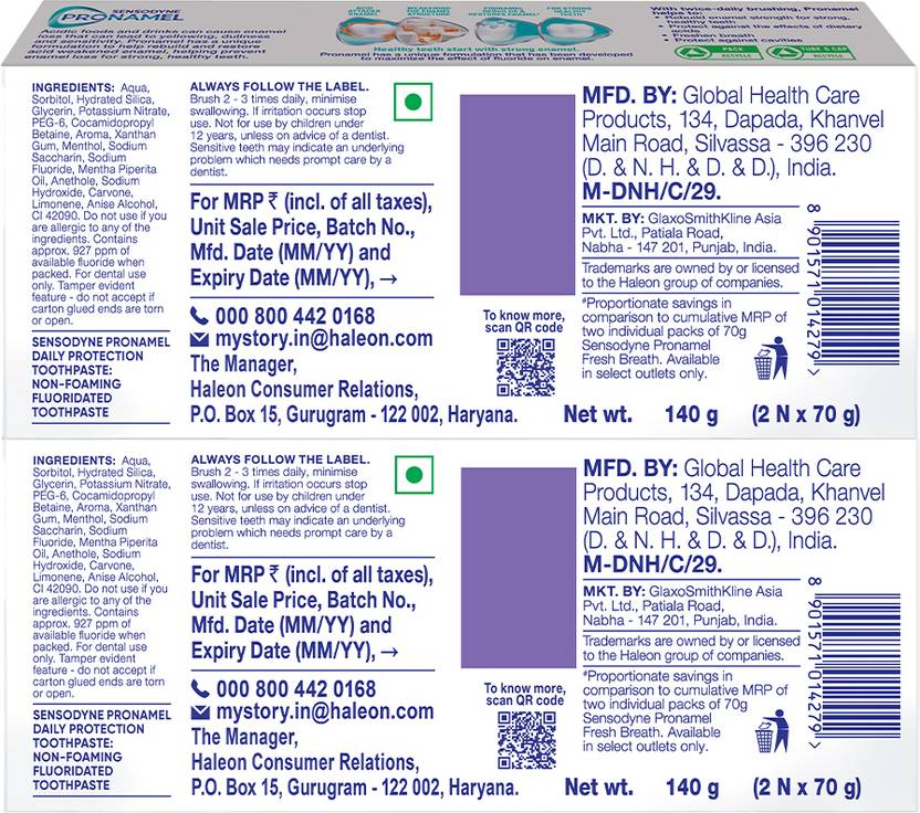 Sensodyne Pronamel Enamel Care paste with Cavity Protection & Fresh Breath Daily Protection 4x70g Toothpaste (280 g, Pack of 4)