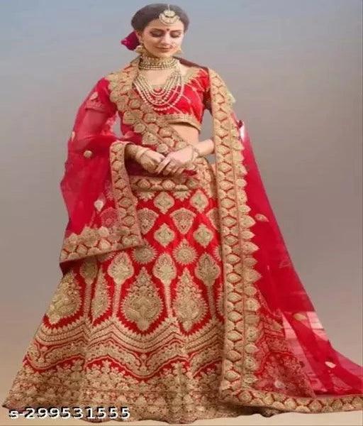 Embroidered Semi Stitched Lehenga Choli (Red) - Springkart 