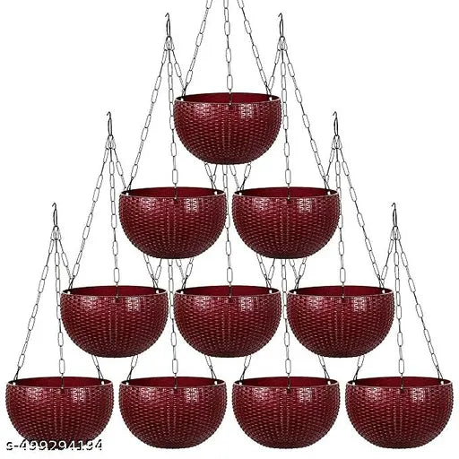 GREEN POT SHOP - Euro Hanging Planters - 10 Pcs (BROWN) | Decorative Hanging Pots for House Plants | Hanging Pots for Home & Balcony Garden | Hooked Hanging Pots for Home Garden