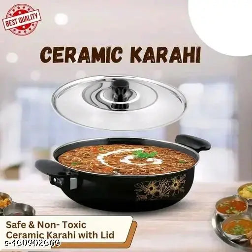 Designer Kadai, Budget Friendly Kadai with steel dhakkan/Lid, Induction Safe Kadai for cooking in kitchen