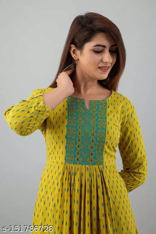 Rayon Printed Anarkali Kurti - Springkart 