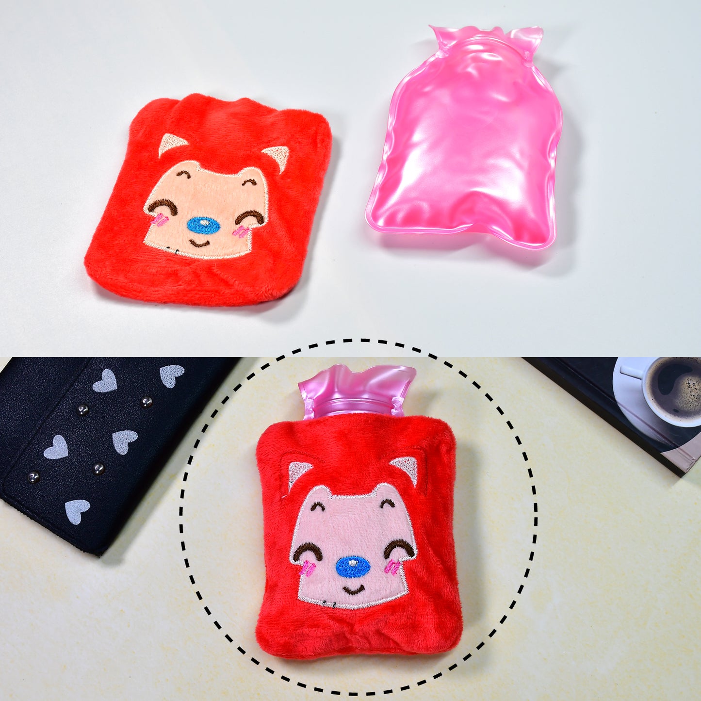 6523 Pink Cat Small Hot Water Bag With Cover For Pain Relief Neck Shoulder Pain And Hand Feet Warmer Menstrual Cramps. - Springkart 