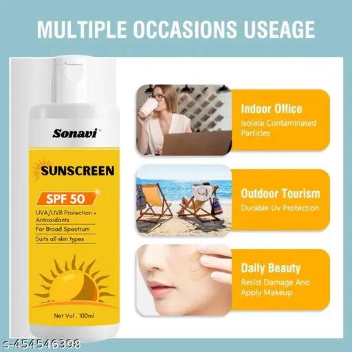 Sunscreen Cream SPF 50 For Oily & Dry Skin |100ml (Pack of 3) - Springkart 