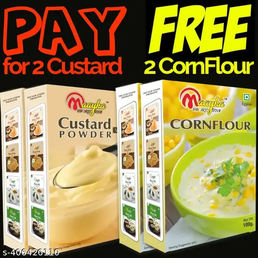 Maayka Premium | Vanilla Custard Powder & Corn Flour (Pack of 4)