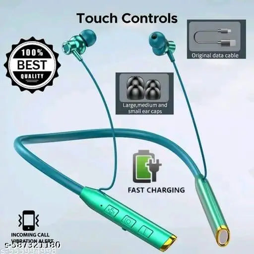 Wireless in-Ear Neckband Bluetooth Earphones with 10mm Drivers, Rich Music Experience, 50 Hours Playtime, Type C Fast Charging, Neckband Earphones with Voice