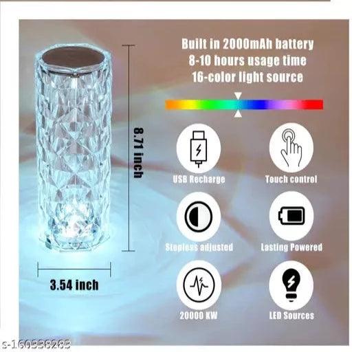 Crystal Touch Sensor Rose Diamond 16 RGB Light Table Lamp 3 Changing Mode LED Night Lights - Springkart 