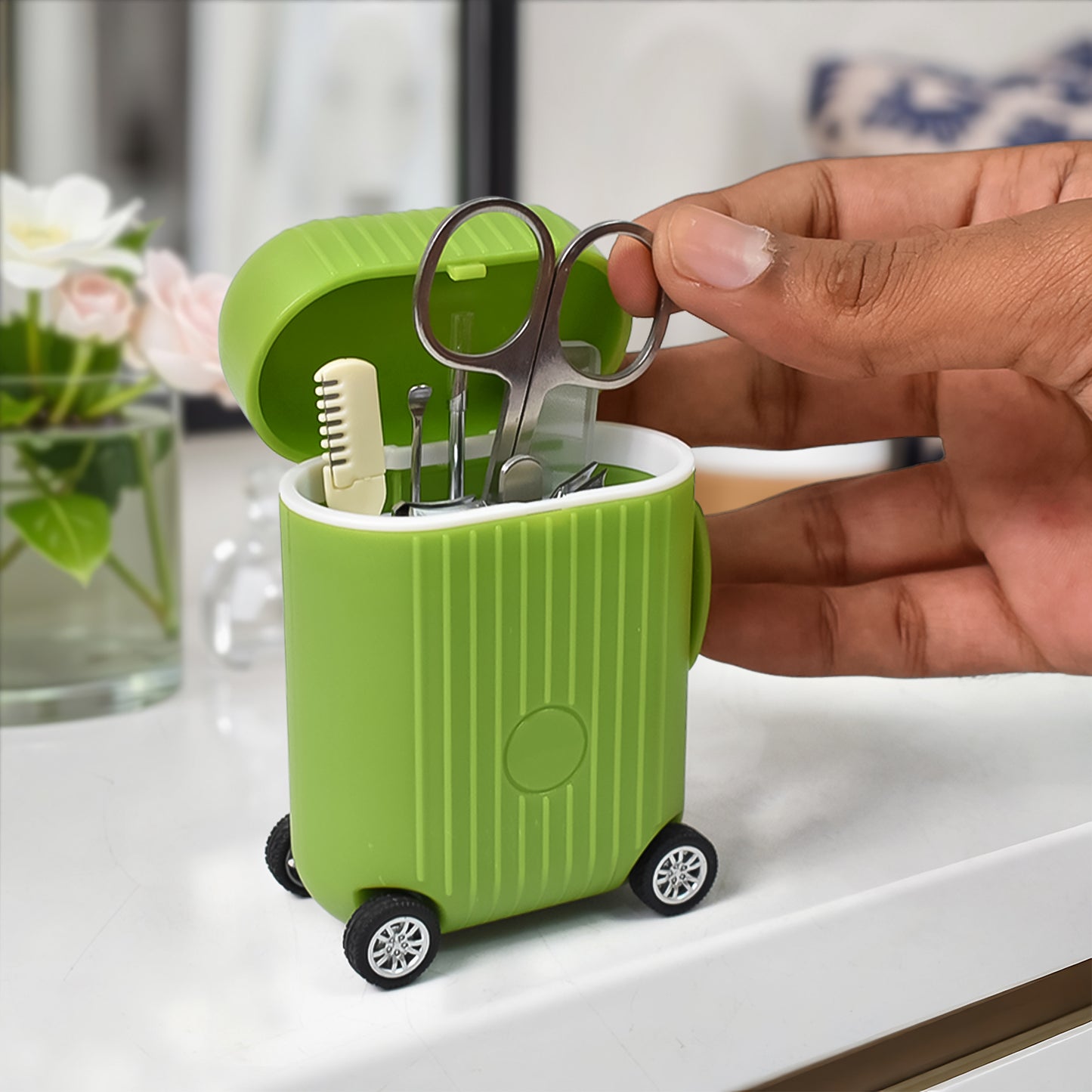Manicure Kit Pedicure Tools For Feet Nail Clipper (8 Pcs Set With Mini 4 Wheel Suitcase Trolley) - Springkart 