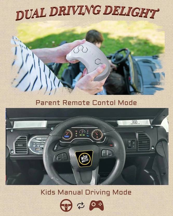 Wishmaster 4x4 Pobo Driving Car With Remote , Mobile App + Manual Drive Car Jeep Battery Operated Ride On  (Black)