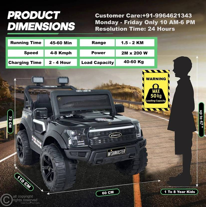 Wishmaster 4x4 Pobo Driving Car With Remote , Mobile App + Manual Drive Car Jeep Battery Operated Ride On  (Black)