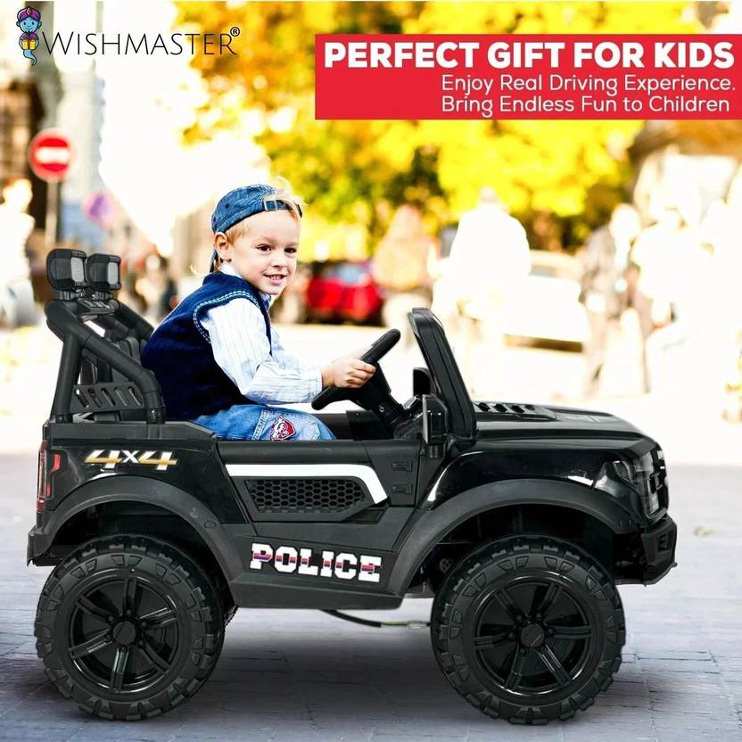 Wishmaster 4x4 Pobo Driving Car With Remote , Mobile App + Manual Drive Car Jeep Battery Operated Ride On  (Black)