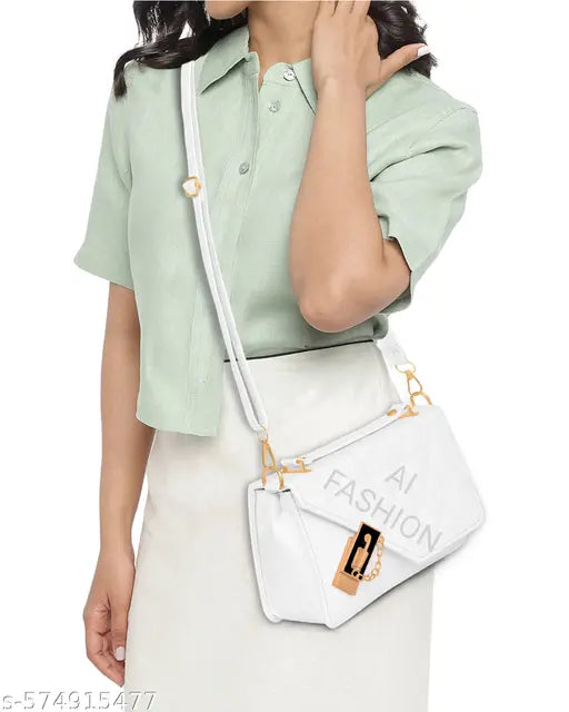 AI FASHION Women's PU Hand Bag Shoulder Bag Sling Bag | Ethereal Design | Adjustable Strap | Embellished With Strap Perfect For Party Travel Or Daily Use For Girl And Women